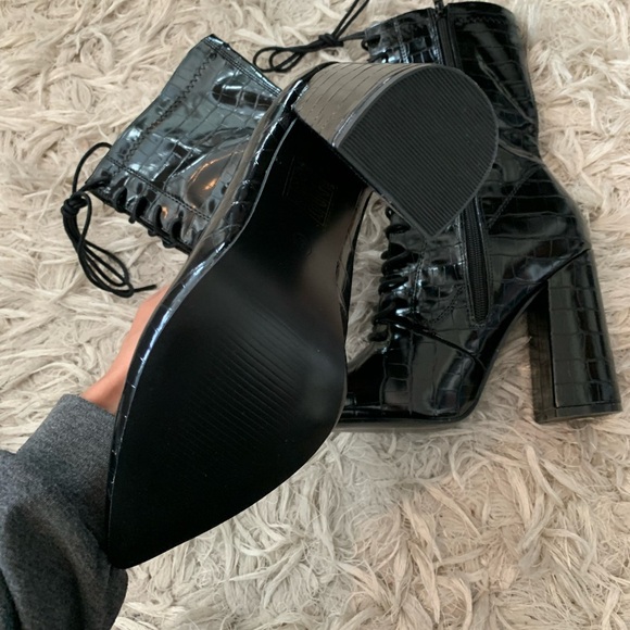 Croc Lace Up High Ankle Boots - Picture 7 of 11